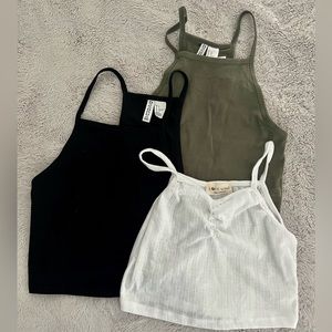 3 PIECE BLACK, OLIVE GREEN, WHITE CROP TANKS